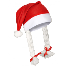 2er-Set Weihnachtsmannmütze mit Zöpfen und Schleife, Mrs. Miss Santa Claus, Weihnachtskostüm, Party-Zubehör, lustig, Rot