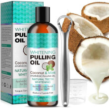 Whitening Oil Pulling Coconut Oil, Alcohol Free Natural Mouthwash with Virgin Coconut Oil & Peppermint Oil, Teeth Whitening,8 Fl.Oz