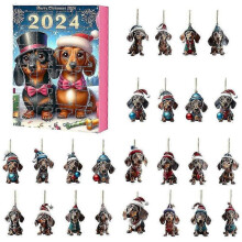 Advent Calendar 2024 Christmas 24 Days Countdown 2D Acrylic Dachshund Dog Pendant Ornaments Calendars Gift