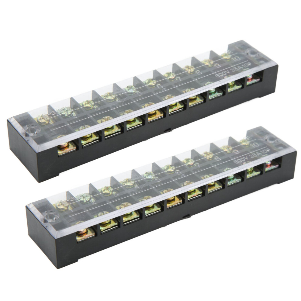 2Pcs Dual Row Terminal Strip 35A 600V 10 Positions With Transparent Cover 7681339449758
