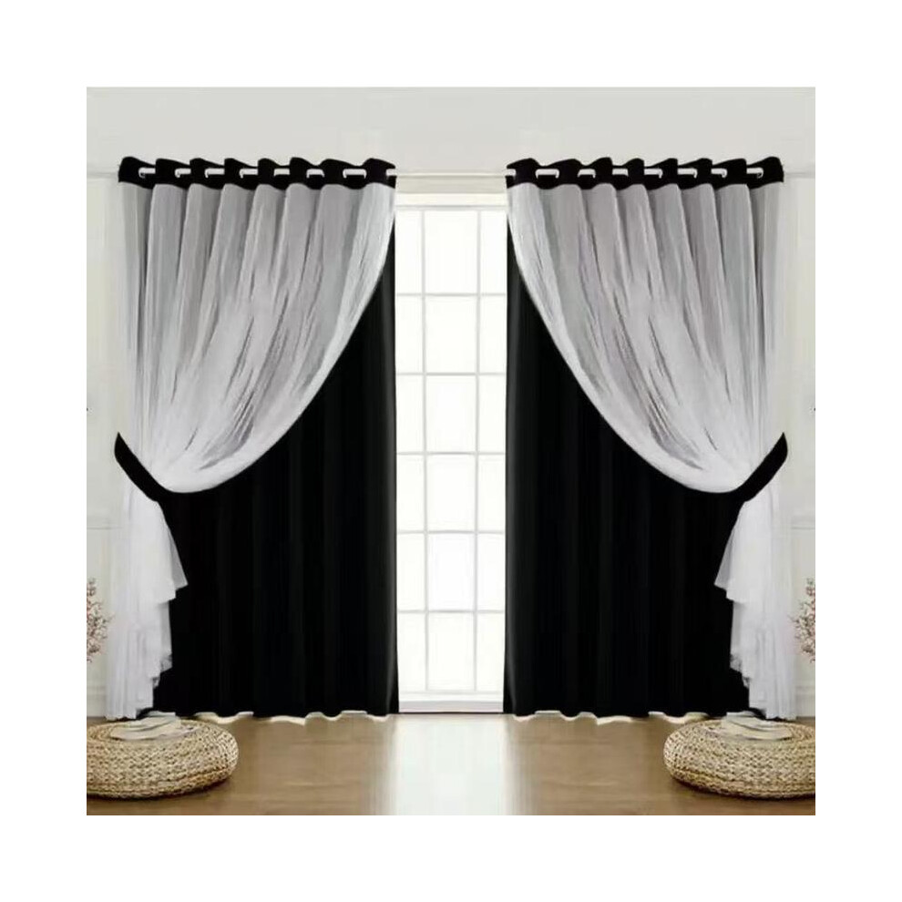 (Black, 52"W x 84"L?132 x 213cm?) Double Layer Blackout Curtain, 1 Count Modern Simple Home Decor Curtain, Window Drapes for Home Living Room Bedroom-image-OPC-PJJDYHT-NEW