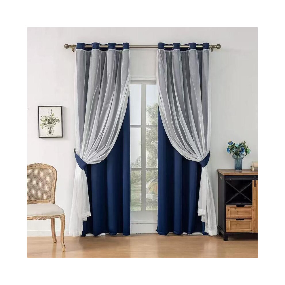 (dark blue, 98"W x 78.7"L?250 x 200cm?) Double Layer Blackout Curtain, 1 Count Modern Simple Home Decor Curtain, Window Drapes for Home Living Room Be-image-OPC-PJJDYKJ-NEW