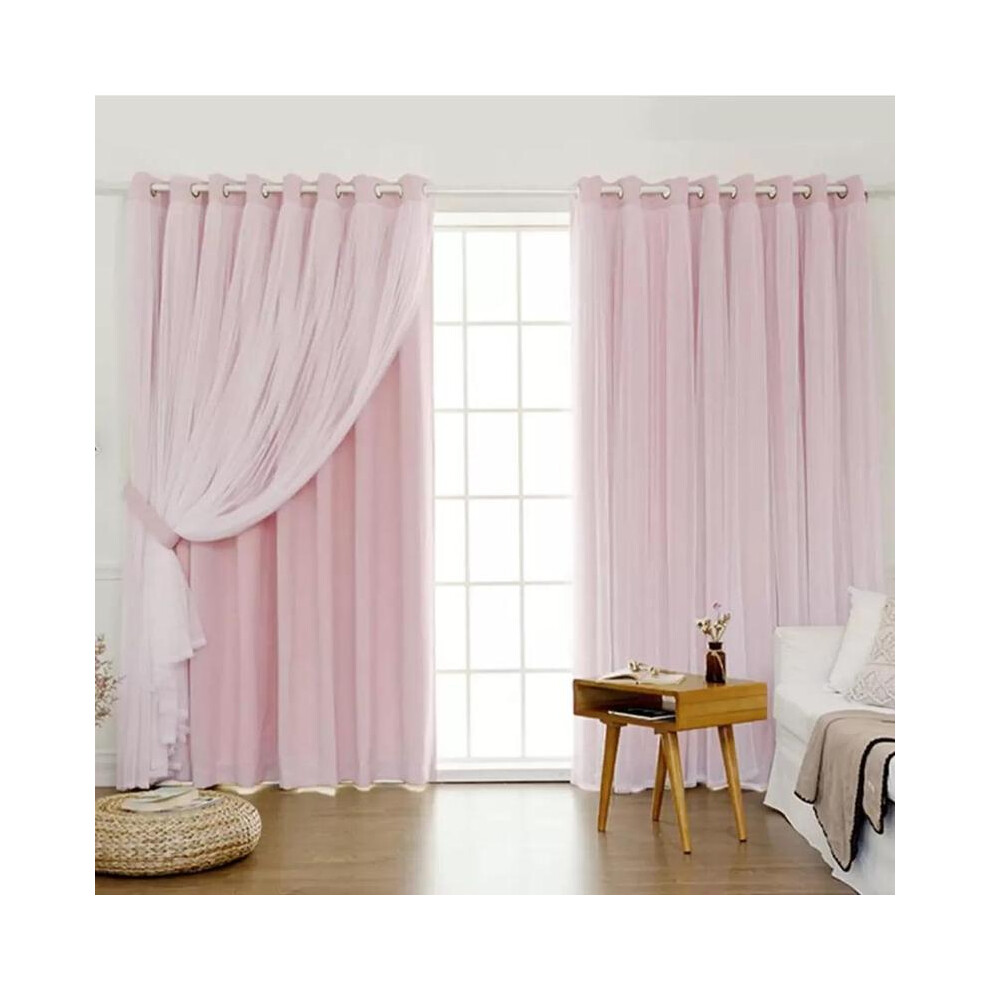 (Pink, 52"W x 72"L?132 x 183cm?) Double Layer Blackout Curtain, 1 Count Modern Simple Home Decor Curtain, Window Drapes for Home Living Room Bedroom H-image-OPC-PJJDYM6-NEW