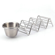 Stainless Steel 3-Grid V-Shaped Taco Holder Rack with Sauce Cup
