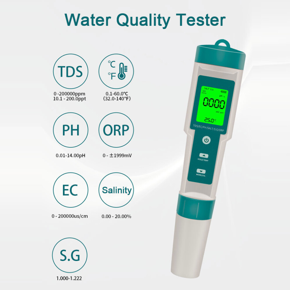 High Precision 7 In 1 Water Quality Tester Pen Ph Tds Ec Salinity Orp S.g Temp 6941339453478