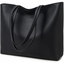 (Black) Ladies Tote Bags Simple PU Leather Handbags Work School Shopping Bags for Women with Zip and Inner Pocket