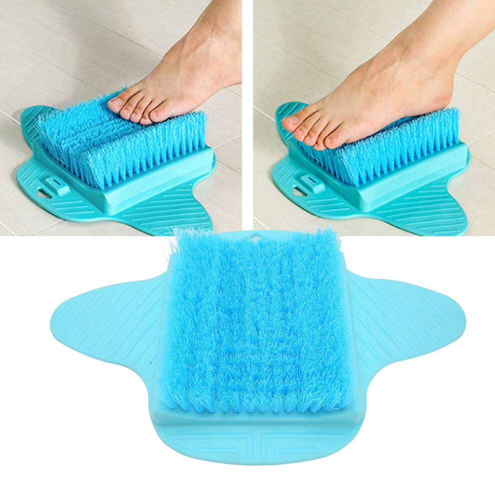 Blue Ergonomic Shower Foot Scrubber With Massage Bristles & Suction