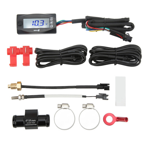 4-in-1 Motorcycle Digital Thermometer LCD Voltage & Time Meter, 60x30mm 1