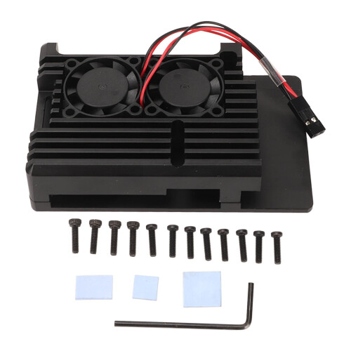 RasPi 4b Aluminiumkühlkörper mit zwei Lüftern - Schwarz 1
