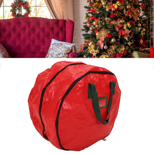 24 Inch Red Waterproof Double Layer Christmas Wreath Storage Bag