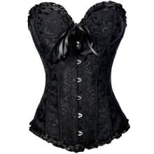 (6XL,Black)Lebanghui Tube Top Jacquard Gothic Palace Corset Waistcoat Shapewear Corset