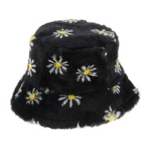 (1)Lebanghui Teen Girls Adult Women's Bucket Hat Faux Fur Floral Print Bucket Hat as Gift for Christmas, Halloween, Thanksgiving, Valentine's Day
