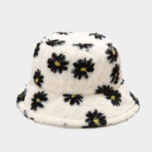 (2)Lebanghui Teen Girls Adult Women's Bucket Hat Faux Fur Floral Print Bucket Hat as Gift for Christmas, Halloween, Thanksgiving, Valentine's Day