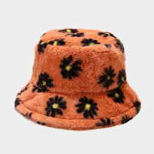 (6)Lebanghui Teen Girls Adult Women's Bucket Hat Faux Fur Floral Print Bucket Hat as Gift for Christmas, Halloween, Thanksgiving, Valentine's Day