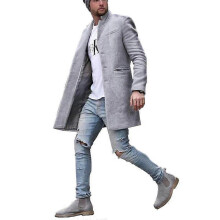 (2XL,Light Grey)Lebanghui Men's Trench Coat Daily Work Winter Long Coat Lapel Collar Regular Fit Jacket