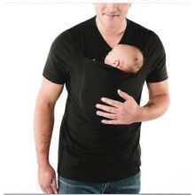 (L,black)Men's Baby Strap Shirt, V Neck Short Sleeve Kangaroo T Shirt, Comfortable Breathable Cotton Kangaroo Shirt for dad and Baby
