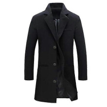 (M,Black)Lebanghui Men's Trench Coat Daily Work Winter Long Coat Lapel Collar Regular Fit Jacket