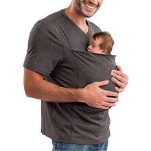 (M,grey)Men's Baby Strap Shirt, V Neck Short Sleeve Kangaroo T Shirt, Comfortable Breathable Cotton Kangaroo Shirt for dad and Baby
