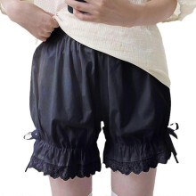 (M,Black Lace)Women Vintage Gothic Bloomers Ruffled Lace Trim Pumpkin Shorts Bow Safety Pants