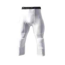 (L,White)Lebanghui Basketball Leggings With Knee Pad For Men 3/4 Compression Trousers Sports Trousers Multi-way