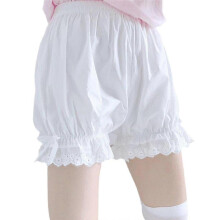 (S,white lace)Women Vintage Gothic Bloomers Ruffled Lace Trim Pumpkin Shorts Bow Safety Pants