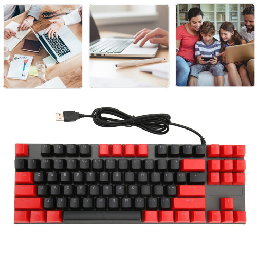 87 Keys Mechanical Keyboard RGB Backlit Blue Switch Wired, Black Red 1
