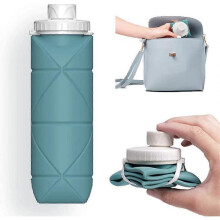 Collapsible Water Bottles Leakproof Valve Reuseable BPA Free Silicone Foldable Travel Water Bottle for Gym Camping Hiking Travel Sports Lightweight Du