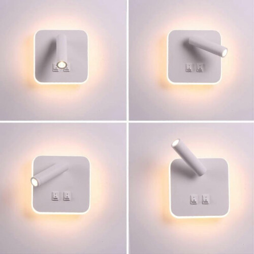 Bedside Lights LED Wall Lamp Indoor Hotel Wall Lights Bed Corridor Wall Lamp with Switch White (Square) 2