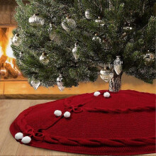 Knitted Christmas Tree Skirt, 48 Inch Large Red Tree Skirt for Christmas Decorations Holiday Luxury Thick Tree Xmas Ornaments