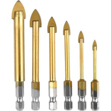 6 pcs Hex Glass Drill Till Drill Bit with Ceramic Titanium Coating Drill Bit 4mm/5mm/6mm/8mm/10mm/12mm Drilling Tool for Mirror Glass Tile