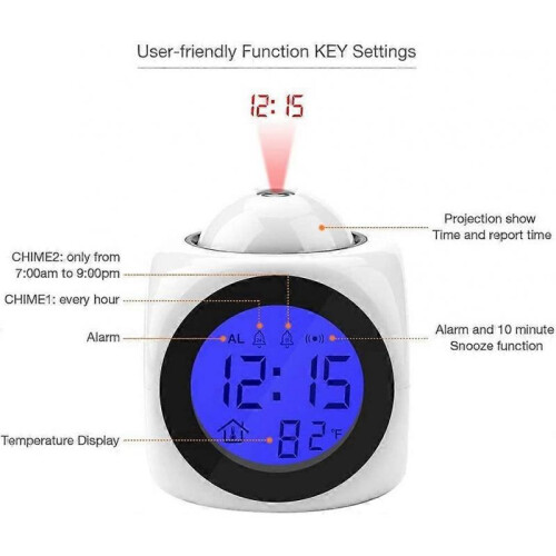 Digital Ceiling Projector Clock Backlight Battery Operated(White) 1