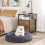 Fluffy, cat bed, donut cushion, washable, removable padding in the middle, long plush, 80 cm diameter, dark grey 5