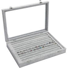 Velvet Glass Jewellery Ring Display Organiser Box Tray Holder Jewellery Earrings Storage Case