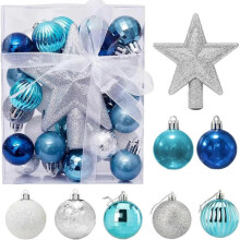 30 Pcs Mini Christmas Balls with Hanger, 3CM Small Blue and Silver Christmas Balls Mini Christmas Tree Tabletop Baubles Christmas Tree Decorations Set
