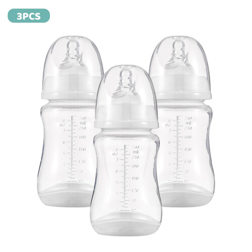 Multi-Functional 240ml Baby Feeding Bottles White 3 Pack with Covers 2