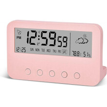 Digital Alarm Clock for Bedrooms,Battery Operated Desk Clock,with Countdown,Weather, Night Light,Date,Temperature Humidity,for Teens,Students(Pink)
