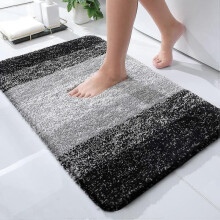 Microfiber Fluffy Shaggy Bath Mat for Bathroom, 51 x 76cm, Non-Slip Super Absorbent Machine Washable Extra Soft Thick Floor Foot Rugs, Black