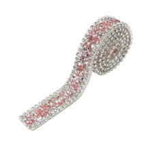 Rhinestone Ribbon Trim, 1 Yard 15mm Diamond Mesh Wrap Roll Sparkling Crystal Rhinestone Ribbon Trim, (Pink)