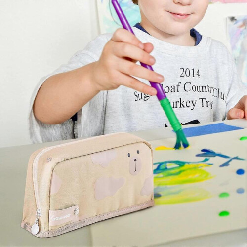 Foldable Pencil Bag Case Storage Large-Capacity(Brown) 2