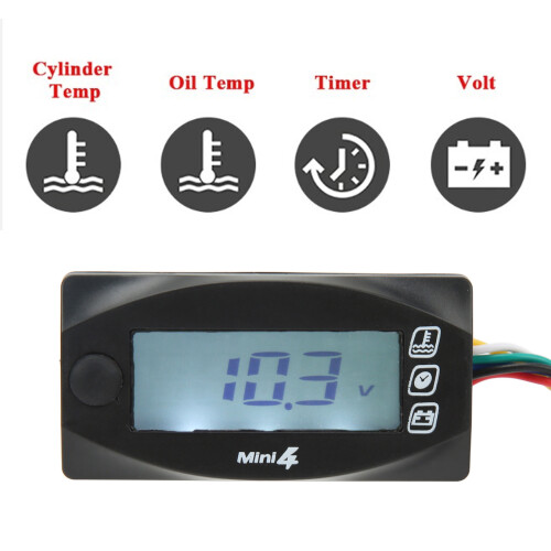 4-in-1 Motorcycle LCD Thermometer Oil Temp Voltage Time DC 12V 2