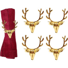 4 Pcs Gold Elk Deer Head Napkin Ring
