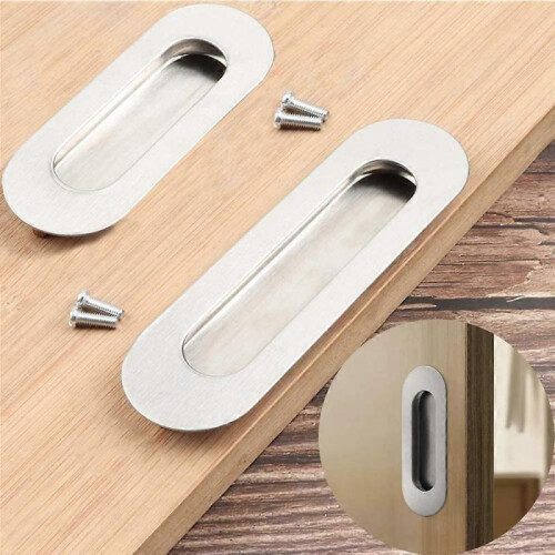 4Pcs Sliding Door Handles,Recessed Oval StainlessSilver,With Screws 2