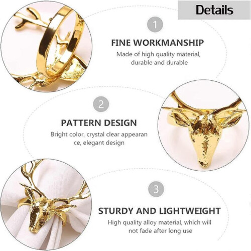 4 Pcs Gold Elk Deer Head Napkin Ring 1
