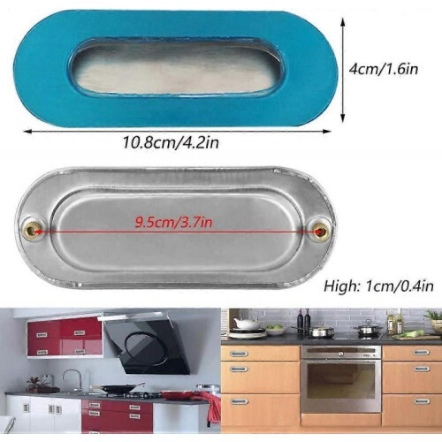 4Pcs Sliding Door Handles,Recessed Oval StainlessSilver,With Screws 1