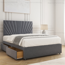 (King-5ft (No Drawers), Steel Plush) Luxury Velvet Divan Double Bed Base with Storage Drawers No Mattress