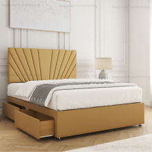 (King-5ft (2 Drawers Same Side), Mustard Plush) Luxury Velvet Divan Double Bed Base with Storage Drawers No Mattress