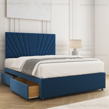 (King-5ft (2 Drawers Footend Side), Royal Blue Plush) Luxury Velvet Divan Double Bed Base with Storage Drawers No Mattress