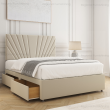 (King-5ft (2 Drawers Footend Side), Cream Plush Velvet) Luxury Velvet Divan Double Bed Base with Storage Drawers No Mattress