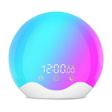 (Pink) New Wake-Up Night Light with Alarm Clock, Sunrise Simulation Light, Shell-Shaped Double-Sided Rainbow Bedside Night Light