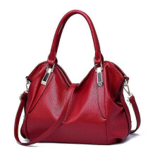 (Red) Soft leather handbag large capacity single shoulder bag crossbody bag female